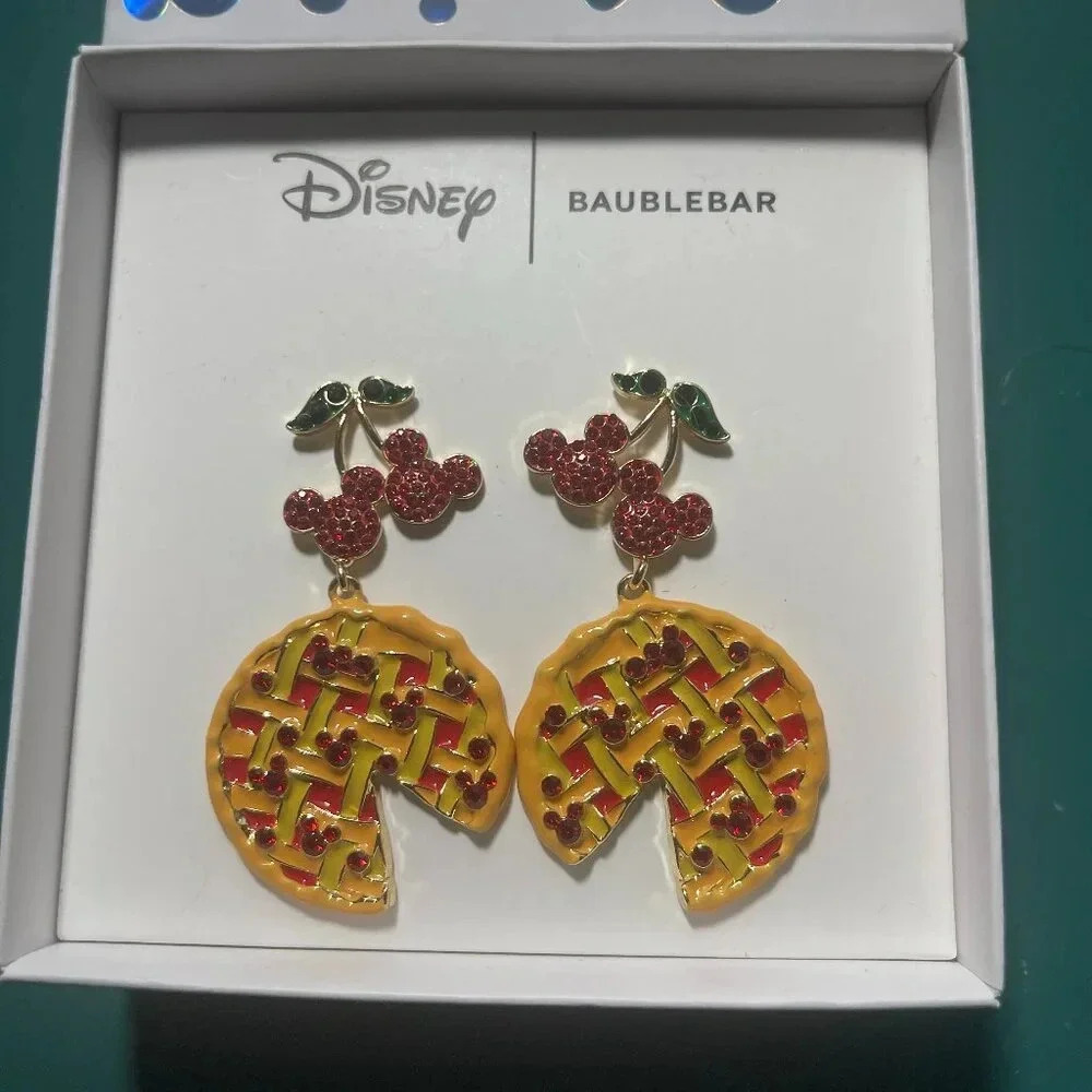 Disney’s Baublebar Mickey with cherry pie drop earrings 2 1/2 inches